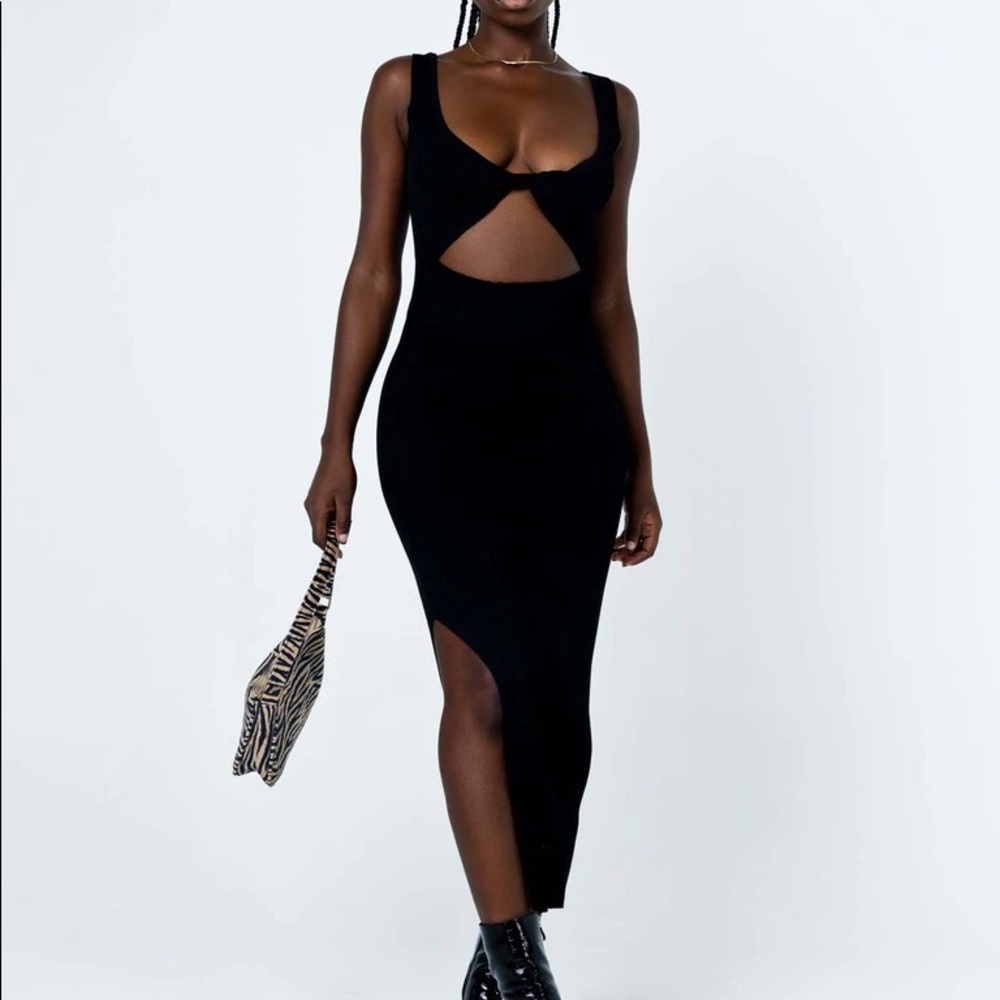 Princess Polly Recharge Midi Dress Black Ribbed Stretchy Size 12 2 Ways To Wear